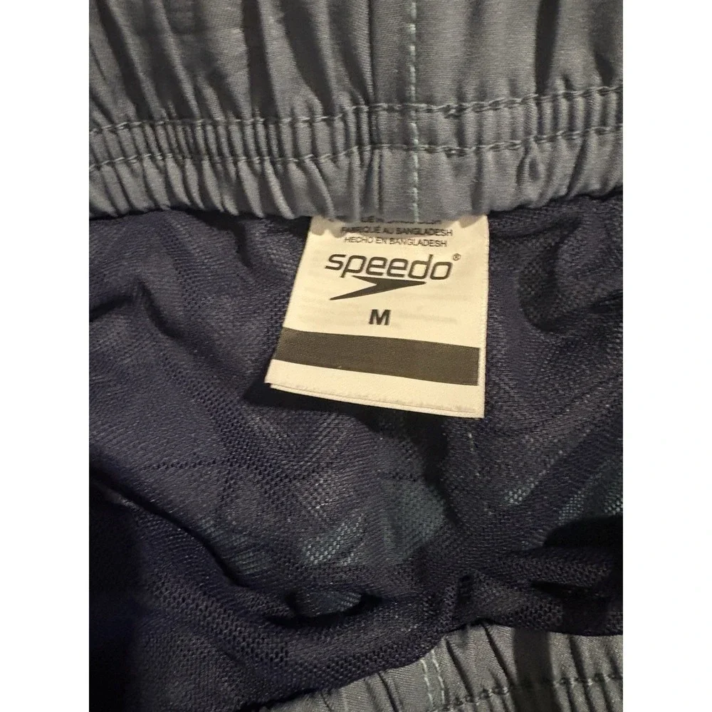 Speedo Swim Trunks Bathing Suit Mens Medium Black Gray Blue UPF 50 BlockTheBurn